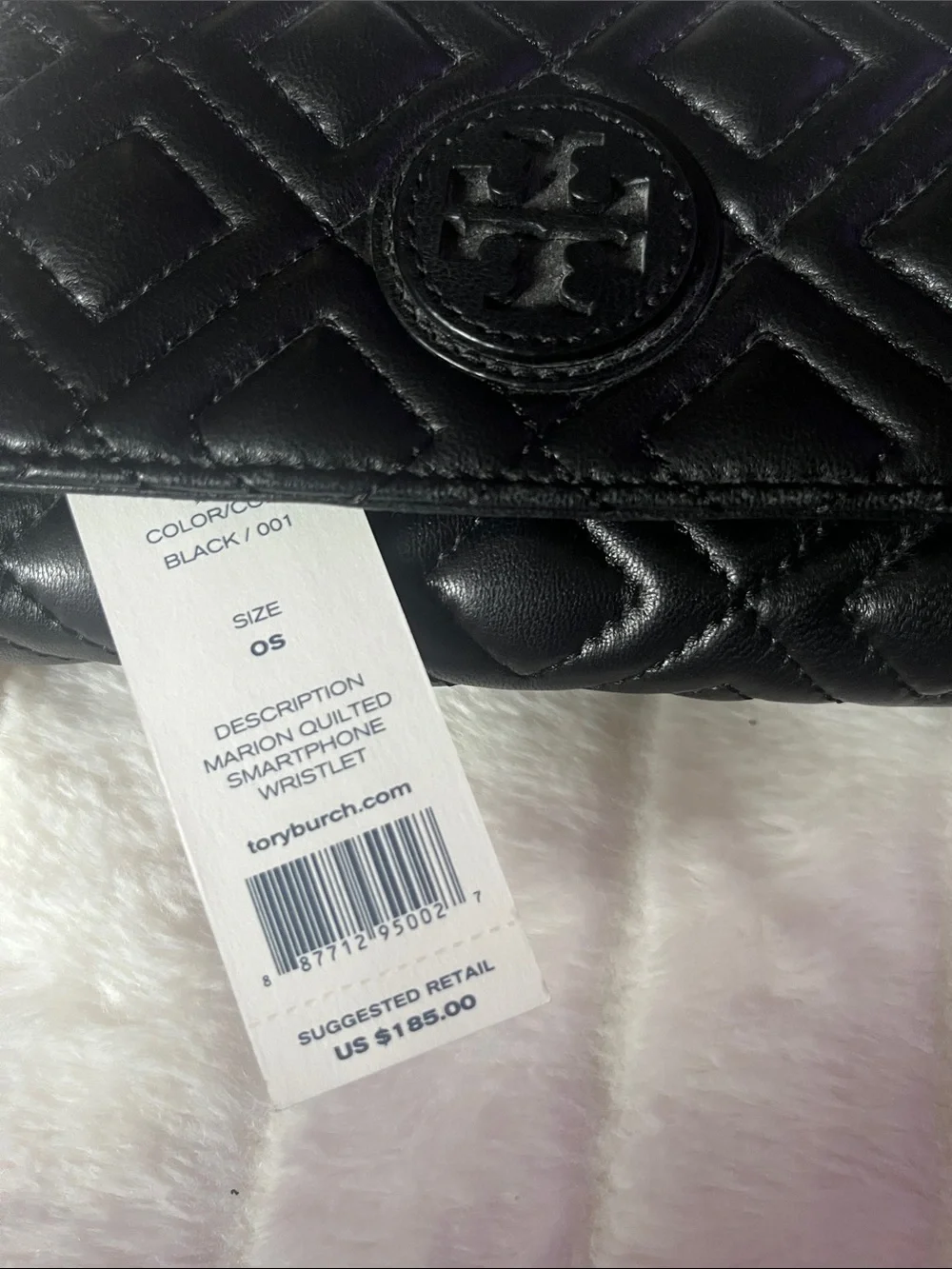 Tory Burch Black Quilted Leather Wristlet Clutch with Logo